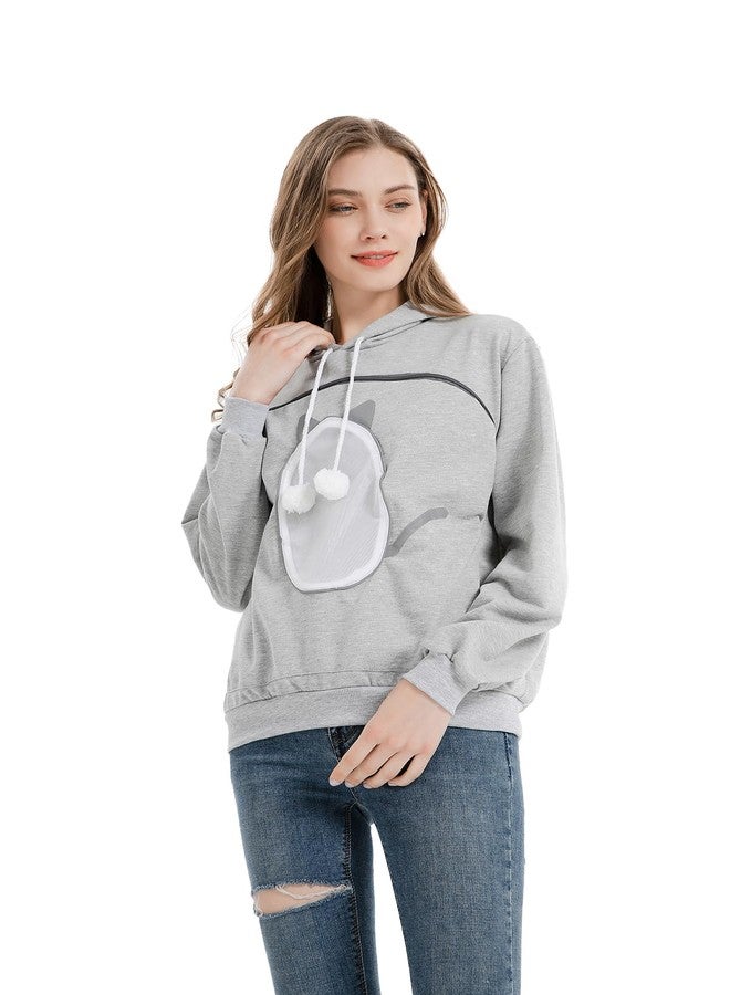 ALYC Pet Carrier Hoodie Cat Dog Pouch Holder Sweatshirt Large Pocket Pullover Shirt with Cat Ear for Women Grey - Image 4